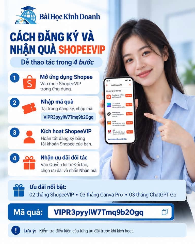 Bốn bước đăng ký ShopeeVIP, nhập mã quà và nhận ưu đãi đối tác
